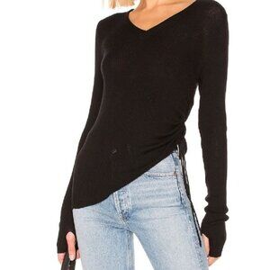 525 America Side Gather Ruched Black V-Neck Sweater - Size S
